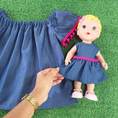 Kit Menina e Boneca Viscose Azul Jeans: Blusa Infantil + Roupa para Boneca - comprar online
