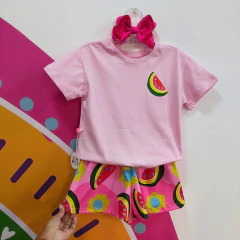 Conjunto infantil Com Blusa Lisa e Short Estampado: Melancia - loja online