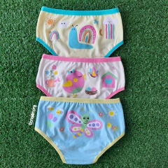 Kit com 3: Calcinhas Infantis de Algodão Estampas Lúdicas (Libelula, Caracol, Passarinho) - comprar online
