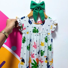 Vestido Infantil Maria Em Tecido Viscose Estampa Jacaré - Dona Amora Kids