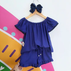 TAM.4: Conjunto Infantil Azul Escuro em Tecido Viscose