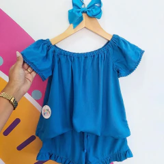 TAM.4: Conjunto Infantil Azul em Tecido Viscose