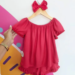 Conjunto Infantil Vermelho Melancia em Tecido Viscose - loja online