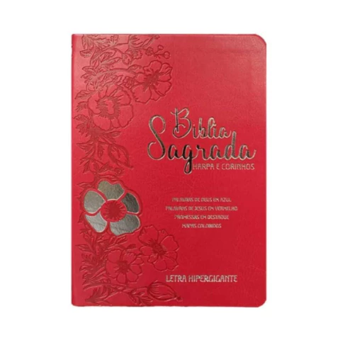 Bíblia Sagrada com Harpa Avivada LT Hiper Gigante Floral Dália c/ índice Vermelho