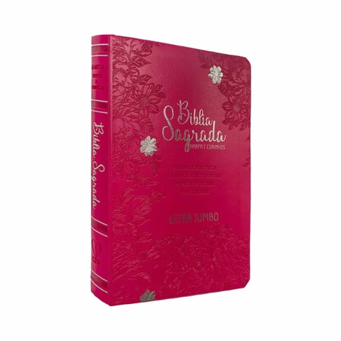 Bíblia Sagrada com Harpa Avivada Letra Jumbo Luxo Jardim Pink