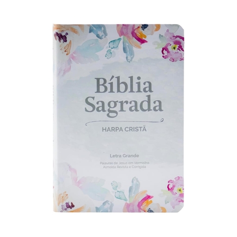 Bíblia Sagrada com Harpa Cristã Popular Letra Grande Floral Aquarela