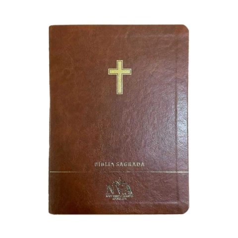 Bíblia Sagrada Slim Premium Luxo Full Color Cruz Marrom NVA