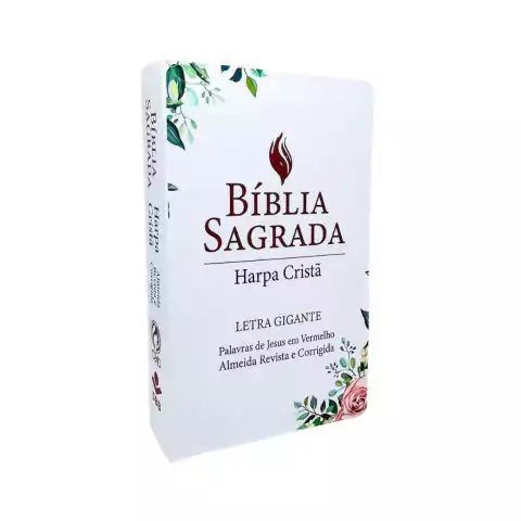 Bíblia Sagrada com Harpa Cristã Letra Gigante Floral Branca