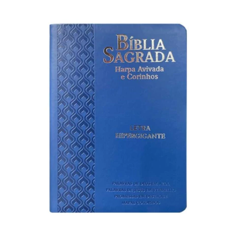 Bíblia Sagrada com Harpa Avivada Letra Hipergigante Luxo Arabesco c/ Índice Azul