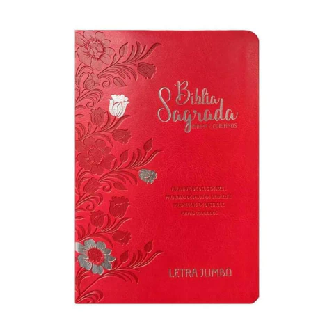 Bíblia Sagrada com Harpa Avivada Letra Jumbo Luxo Floral Vermelha