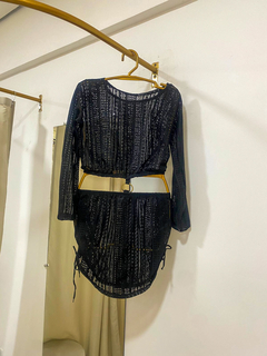 Saída vestido curto manga longa renda com argola na internet