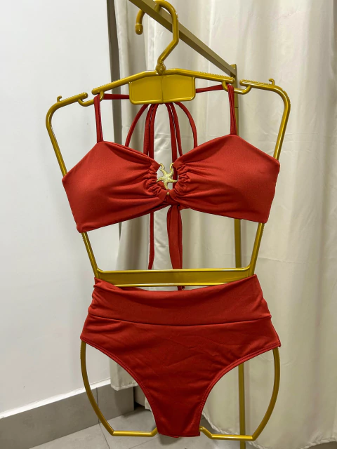 Biquíni Tomara que caia cintura alta Estrela - Terracota - comprar online