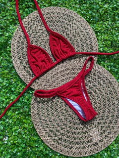 Biquíni Cortininha Fita Texturizado Vermelho - comprar online