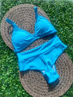 Biquíni cintura alta Frente Única - Azul - comprar online