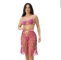 SAÍDA DE PRAIA MINI SAIA MACRAMÊ ROSA na internet