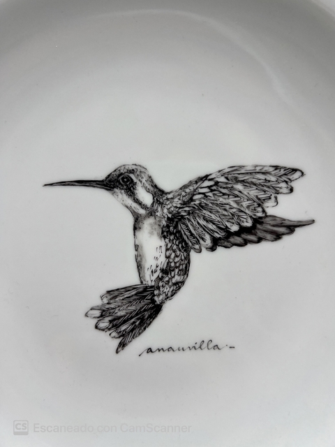 24 cm Plato playo colibrí porcelana - comprar online