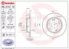 08.A147.11 Par de Discos Traseiro Para HONDA: Civic (IX) 1.6/1.8 11-16, Civic (VIII) 1.4/1.6/1.8 05-11, Civic Type R 2.0 05-10 na internet