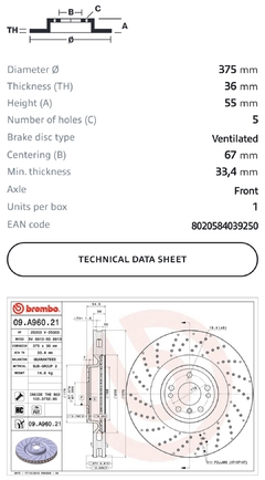 Discos dianteiros gle 400 09.a960.21 o par - comprar online