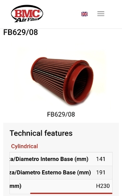 Filtro Ar Esportivo Bmc mustang 2021+ mach 1 fb629/08 - comprar online