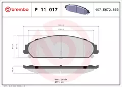 P11017 Pastilha de Freio Brembo Frente Para CHRYSLER: 300C 3.0CRD 11>, 300C 3.6 11>, 300C 2.7 04-12, 300C 3.5 04-12, 300C 5.7 04-08, 300C 6.1SRT - comprar online