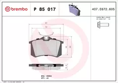 P85017N Pastilha de Freio Brembo Traseira Para VW: Jetta 1.4 (150hp) e 2.0 aspirado, Golf 1.6 (99 em diante) / CITROEN: C4 Cactus (TODOS) na internet