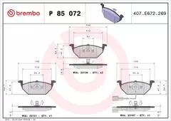 P85072 Pastilha de Freio Brembo Para AUDI:A3 96-06, TT 98-06, TT Roadster 00-06 / GOLF 91-98, Golf97-07. New Beetle (9CI/1C1) 98-10, Pass - comprar online