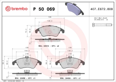 P50069 Pastilha de Freio Brembo Para MERCEDES-BENZ: C180/C200/C250/C280/C300/C320/C350 (W204/C204/S204) 07-14, E200/E220/E250/E300/E400/E - comprar online