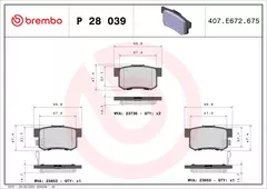 P28039 Pastilha de Freio Brembo Traseira Para HONDA: Accord 2.4 03-08, Accord 2.0 03-08, Civic 1.6 05>, Civic 1.8 05-12, CR-V 2.0 01-07, S200 2.2 - comprar online