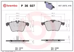 P36027 Pastilha de Freio Brembo Frente Para JAGUAR: S Type (X200) 4.2V8 02-07, XF (X250) 3.0 12-15, XF (X250) 3.0D 09-15, XF (X250) 4.2 Kompress na internet