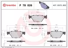 P78026 Pastilha de Freio Brembo Traseira Para SUBARU: Forester 2.0AWD 18>, Forester 2.5AWD 18>, Impreza 1.6i 16>, Impreza 2.0AWD 16>, Legacy 2.5i na internet