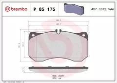 P85175 Pastilha de Freio Brembo Para AUDI: RS5 2.5 11-18, A6 2.0 19>, A7 3.0 15-18, A8 2.5/6.3 11-18 - comprar online