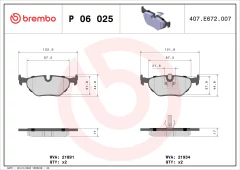 P06025 Pastilha de Freio Brembo Para BMW: Z4 3.0 (ATÉ 07), 325i (Até 05), 328i (até 99), M6 (11-12) - comprar online