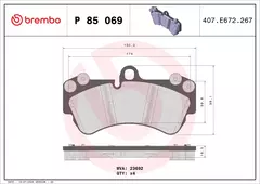 P85069 Pastilha de Freio Brembo Para PORSCHE: Cayenne 3.2/3.6 07-10 / VW: Touareg 3.2/3.6 07-10 - comprar online