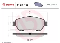 P83105 Pastilha de Freio Brembo Para TOYOTA: Camry 2.4/3.0 01-06 / LEXUS: ES (MCV/VZV) 3.0 01-06 - comprar online