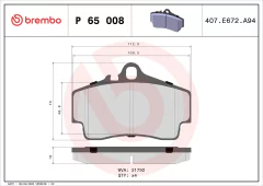 P65008 Pastilha de Freio Brembo Para PORSCHE: 911 (996 e 997) 3.4 e 3.6, Boxter (986 e 987) 2.5, 2.7, 3.2 e 3.4 , Cayman S (987) 3.4 - comprar online