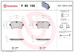 P85150 Pastilha de Freio Brembo Traseiro Para AUDI: RS4 QUATTRO 12-15, RS5 QUATTRO 10-17, A6 1.8TFSI 14-18, A6 2.0 TFSI 11-18, RS7 13-18 - comprar online