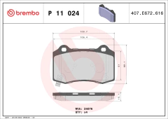 P11024 Pastilha de Freio Brembo Para CHEVROLET: Camaro 6.2 SS V8 10-15, Dodge Challenger/Charger 6.4 SRT8 - comprar online