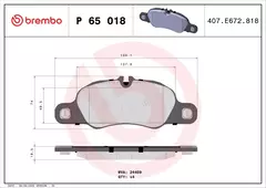 P65018N Pastilha de Freio Brembo Frente Para PORSCHE: 718 Boxster/Cayman: 2.0 16>, 2.5 GTS 17>, Boxter 2.7 12>, S 3.4 12>, GTS 3.4 14>, 3.8 15>, na internet