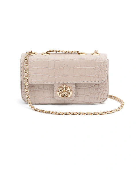 BOLSA ISLA ANNE EM COURO NEW CROCO NEVOA OURO - REF 144796