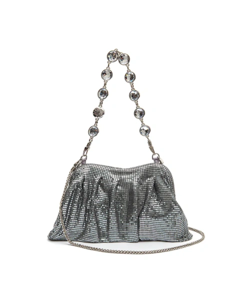 BOLSA ISLA POUCH PEQUENA EM MALHA METÁLICA SHOULDER DE CRISTAIS - REF 175899