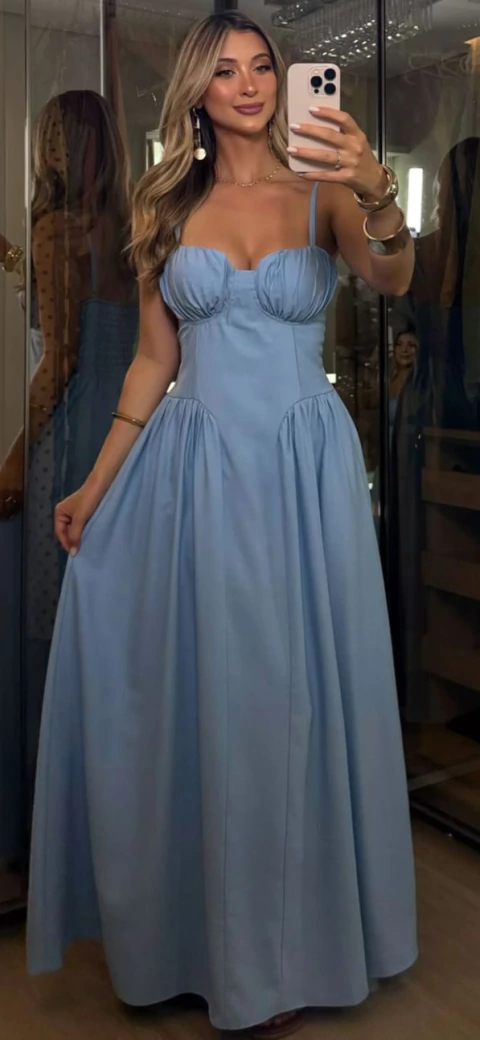 VESTIDO TRICOLINE LONGO BARBIE AZUL - comprar online