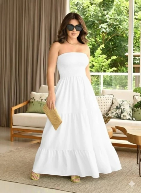 LD VESTIDO TQC LASTEX LISO BRANCO - comprar online