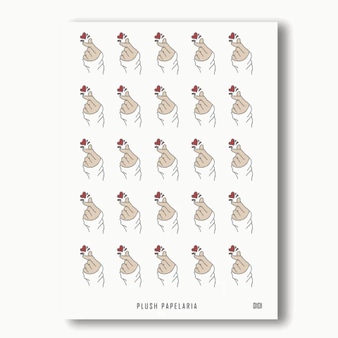 Cartela de Adesivos Coração Coreano Cód. 0101