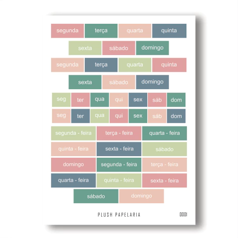 Cartela de Adesivos Dias da Semana Cod. 0001