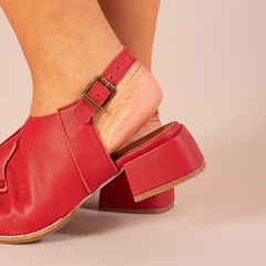 Sandália Helena salto em couro vermelho - loja online
