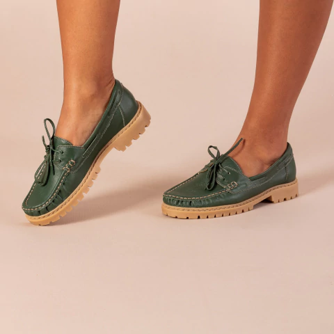 Docksider Maitê em Couro Verde - comprar online