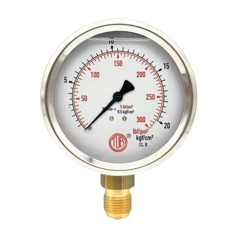 Manômetro Reto de Água 0-20kgf 1/2 BSP Para C.A.G com Glicerina