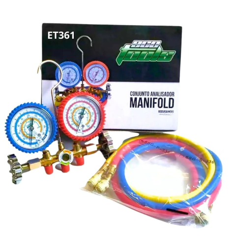 Manifold Ar Condicionado R410a R22 R404a R507 + 3 Mangueiras 90cm 5/16 - ET361 - Ecotools