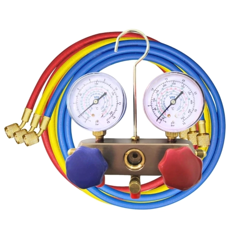 Manifold Alumínio R134a R22 R404 R407 + 3 Mangueiras 90cm