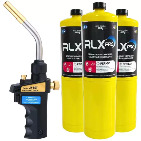 Kit Maçarico Portátil Turbo + 3 Cilindro Gás Mapp 400g